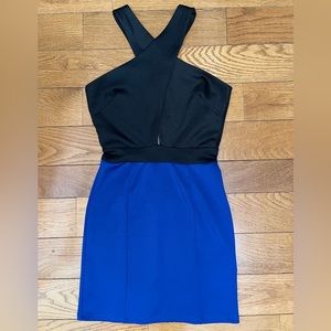 NEW Arden B black and blue cross halter bodycon dress size small